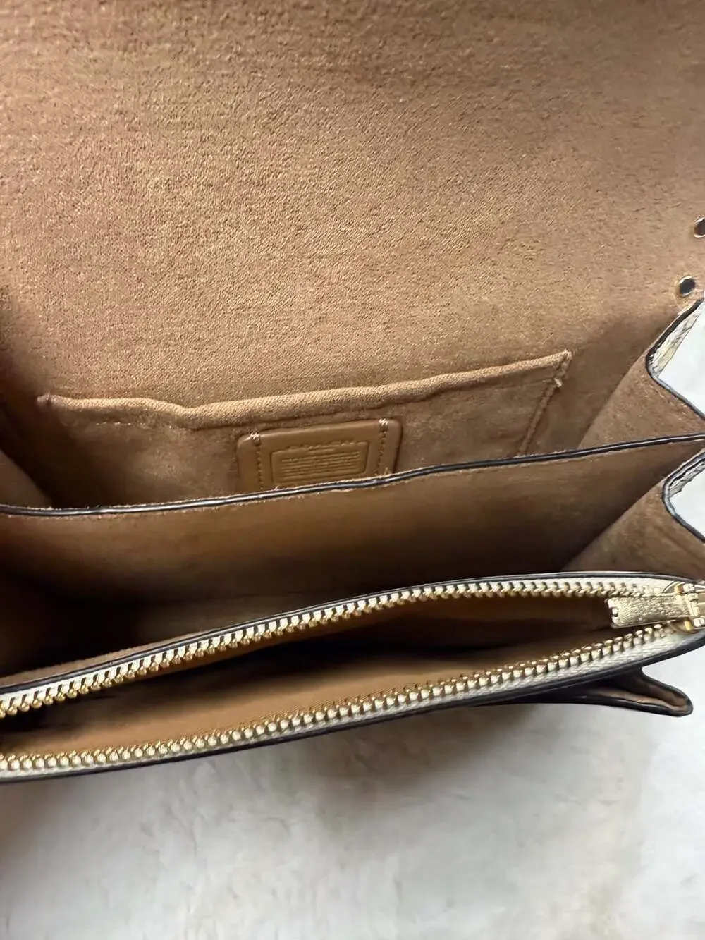 Coach Klare Crossbody Bag in Chalk White Leather with Signature Canvas and Snake